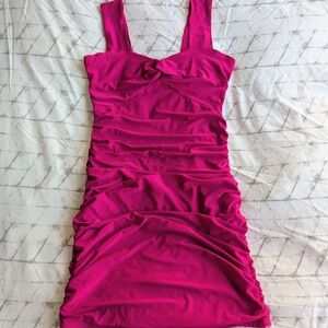 Stunning Magenta Ruched Bodycon Mini Dress